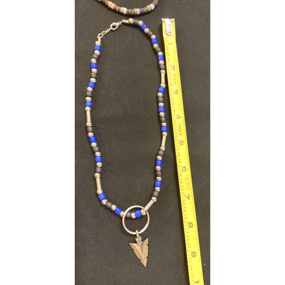 3 beaded necklaces young adult surfer beach arrowhead black metal blue brown - Picture 2 of 9